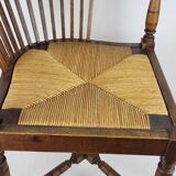 19th century English wood & straw corner armchair chair