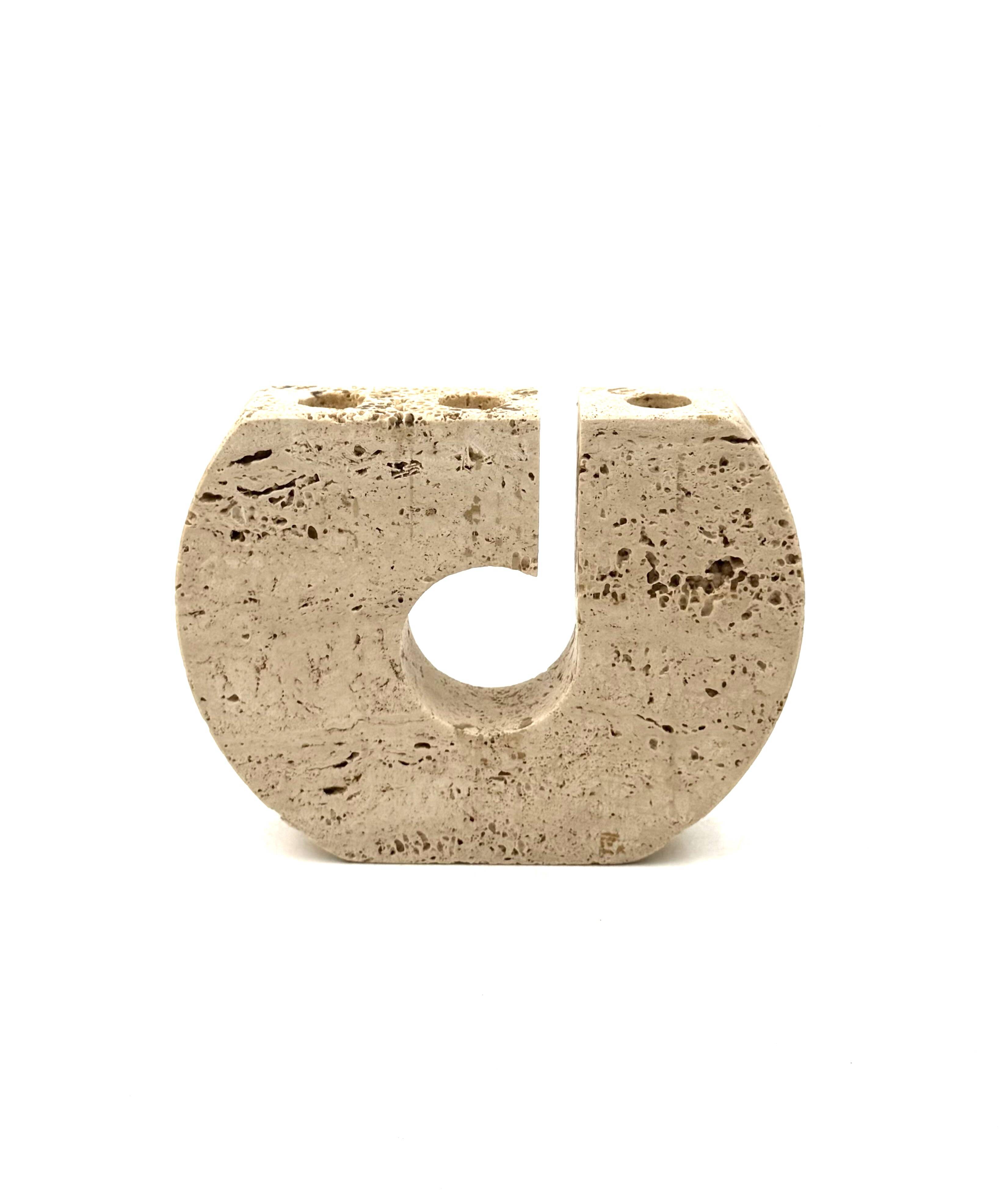 Enzo Mari, brutalist travertine candle holder, Fratelli Mannelli Italy 1970