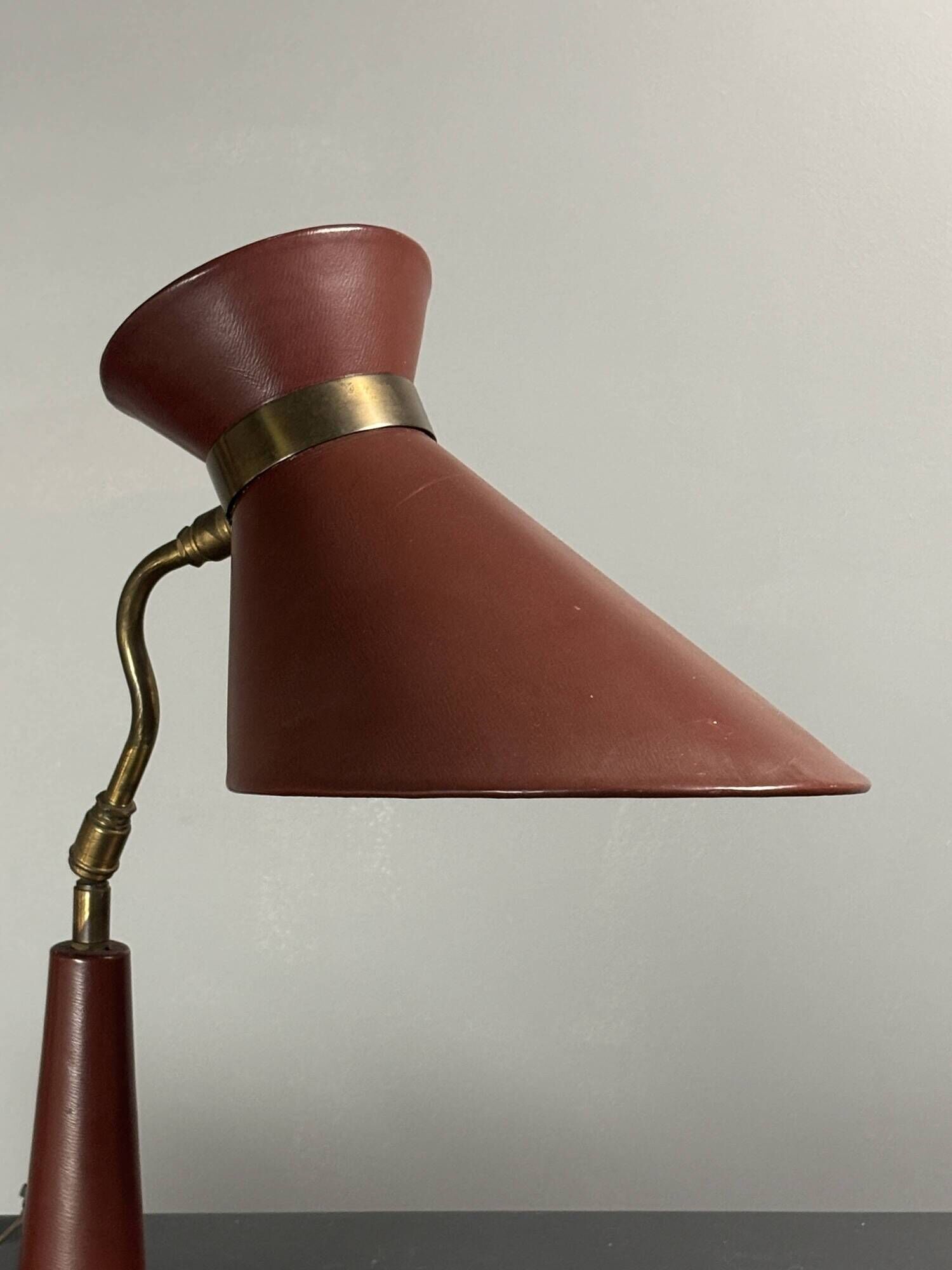 Midcentury leather wrapped French desk lamp style of Jacques Adnet, 1950s