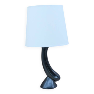 Black enameled ceramic lamp, France 1950