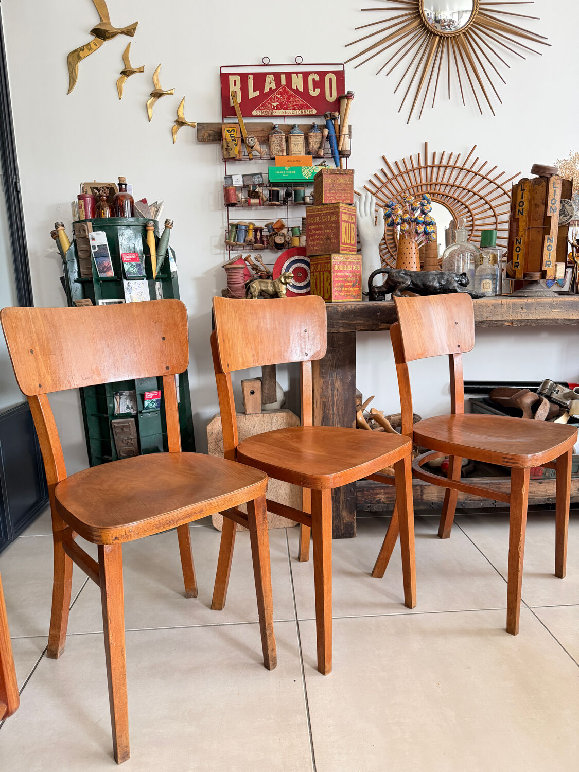 Set of 3 vintage Thonet bistro chairs