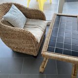 Coffee table year 60 in bamboo and ceramic