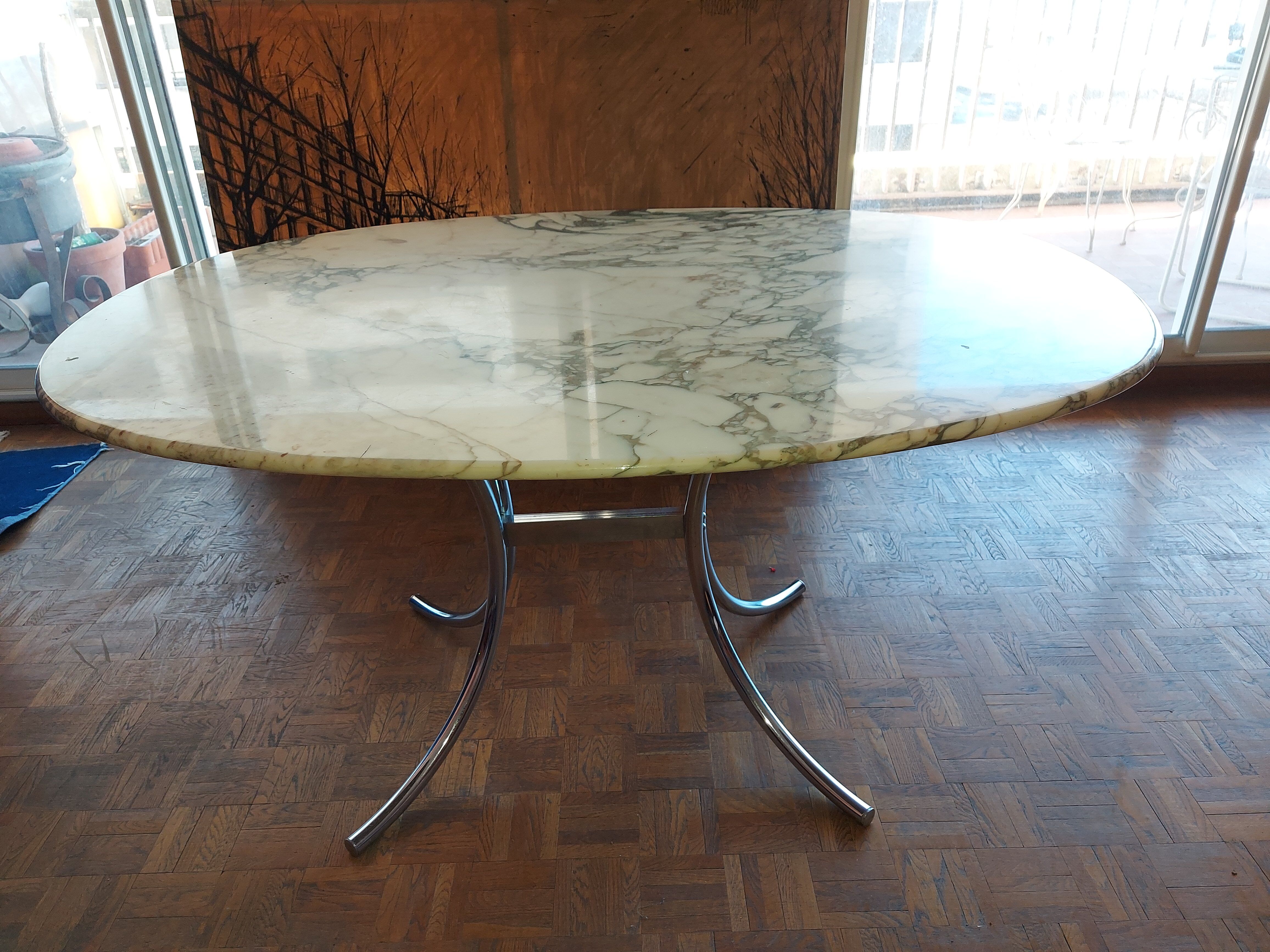 Large dining table in vintage marble 70'S Roche and Bobois