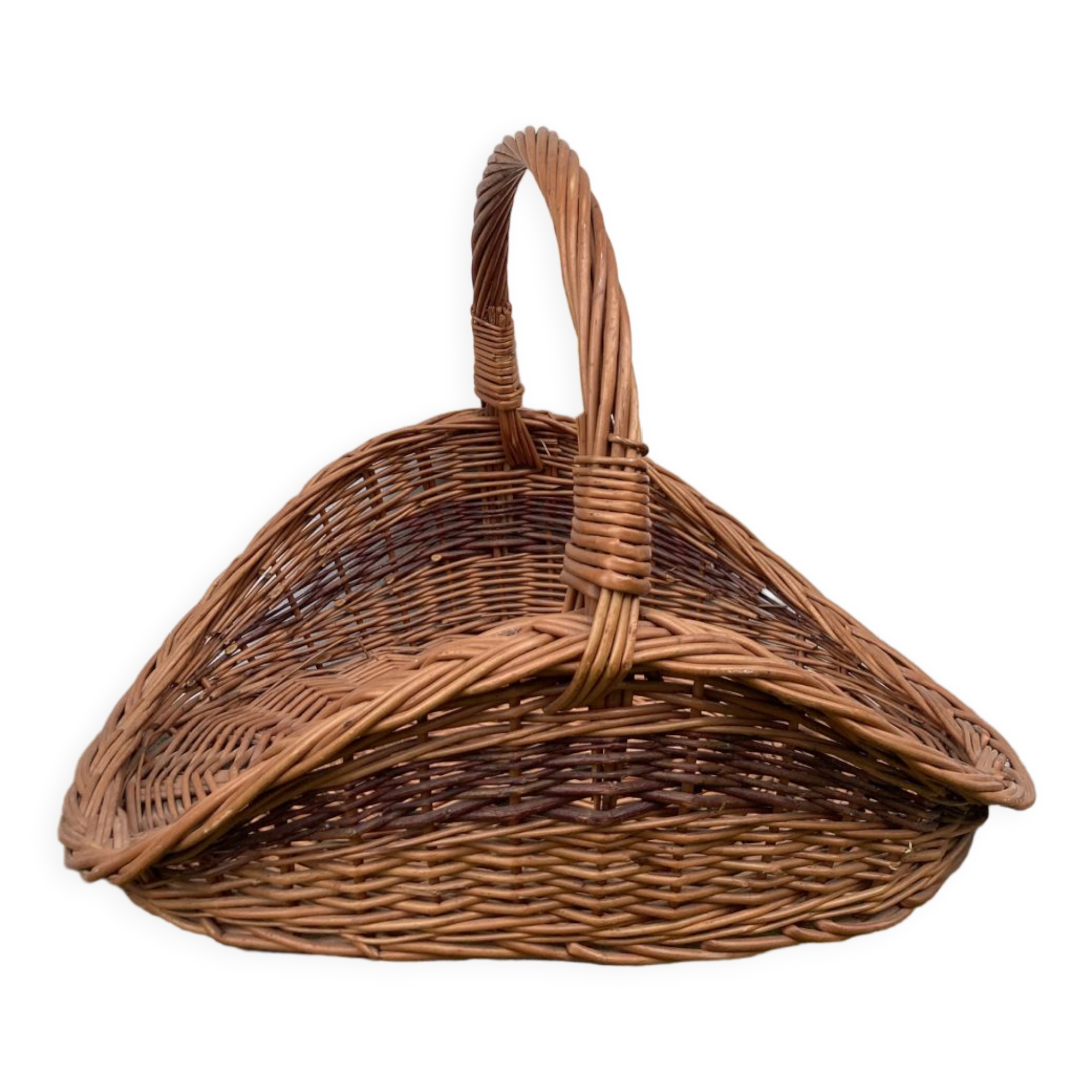 Large old woven wicker log basket