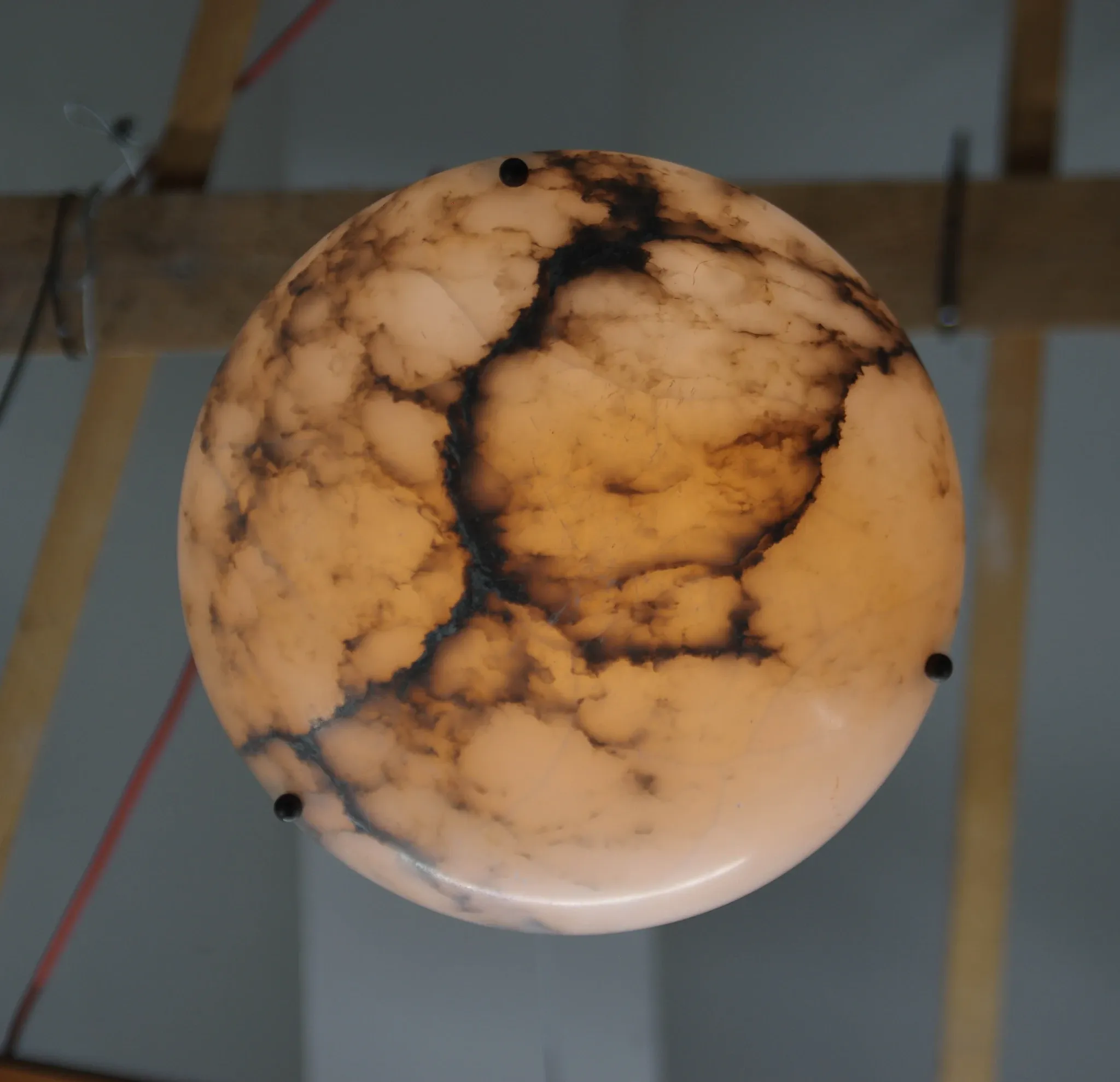 Art Deco Alabaster Pendant Light, Hand-Carved, 1920s