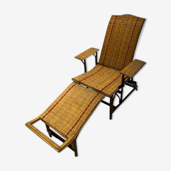 Chaise longue de jardin 1950 rotin et osier