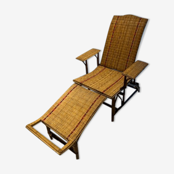 Garden chaise longue 1950 rattan and wicker