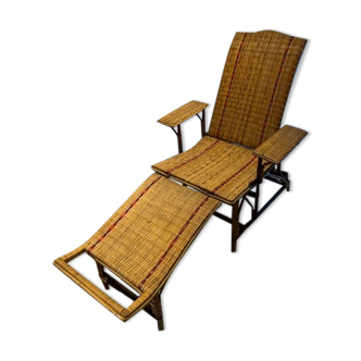 Garden chaise longue 1950 rattan and wicker
