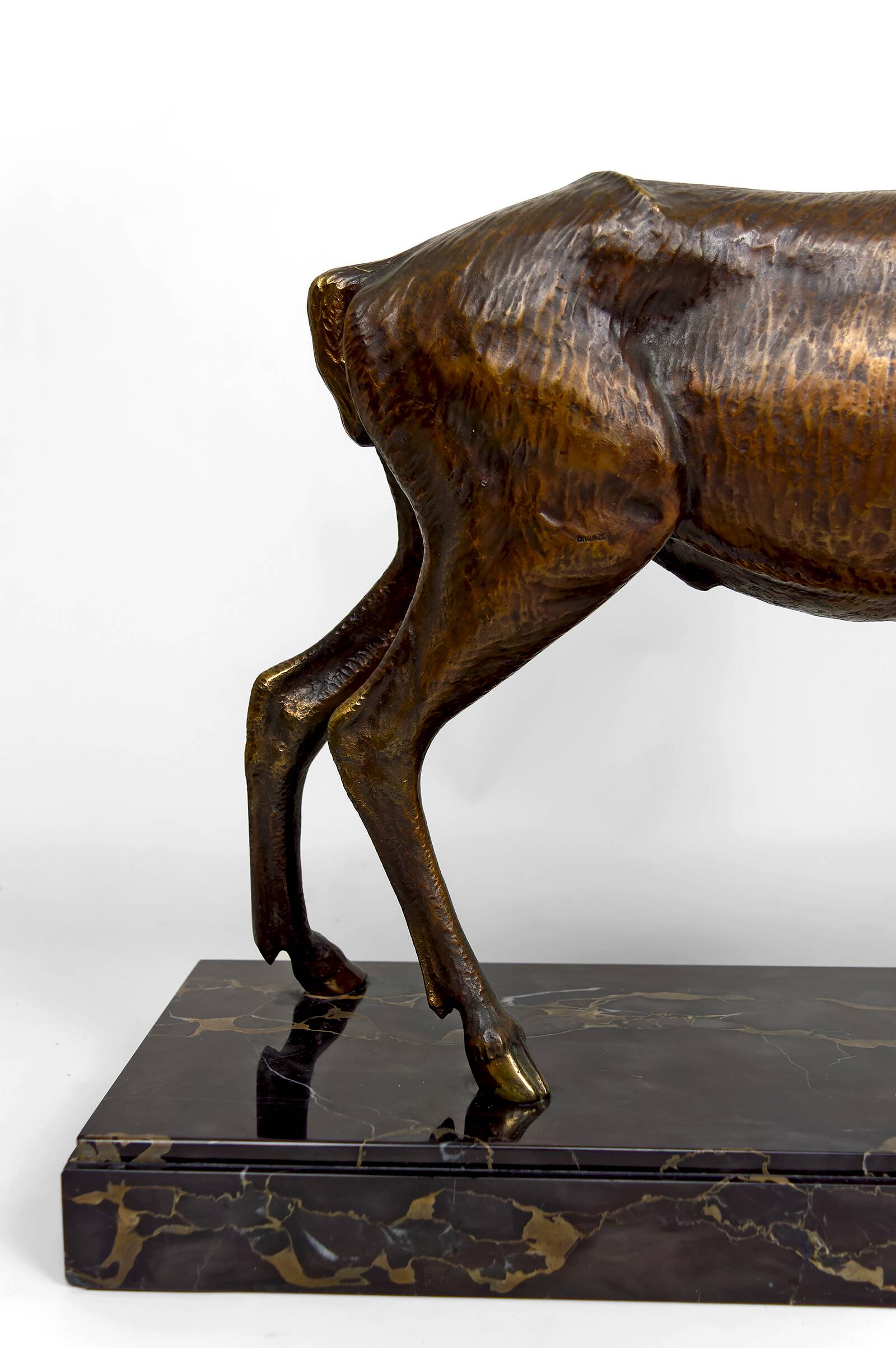 Important Bronze and Marble Sculptural Lamp, Deer, Art Deco, France
