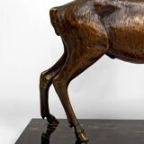Importante Lampe Sculpturale en Bronze et Marbre, Cerf, Art Déco, France