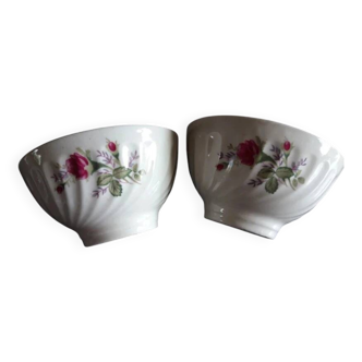 vintage lot 2 bols décors rose avec feuillages