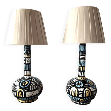 Pair of Spanish painted wooden lamps