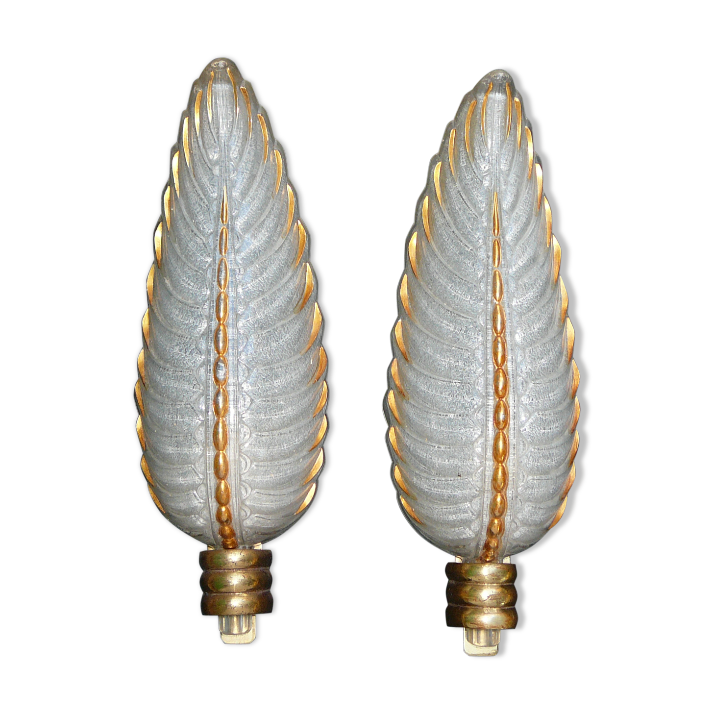 Pair of art deco Ezan glass and Petitot bronze sconces