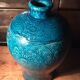 Vase enamelled turquoise blue floral decoration