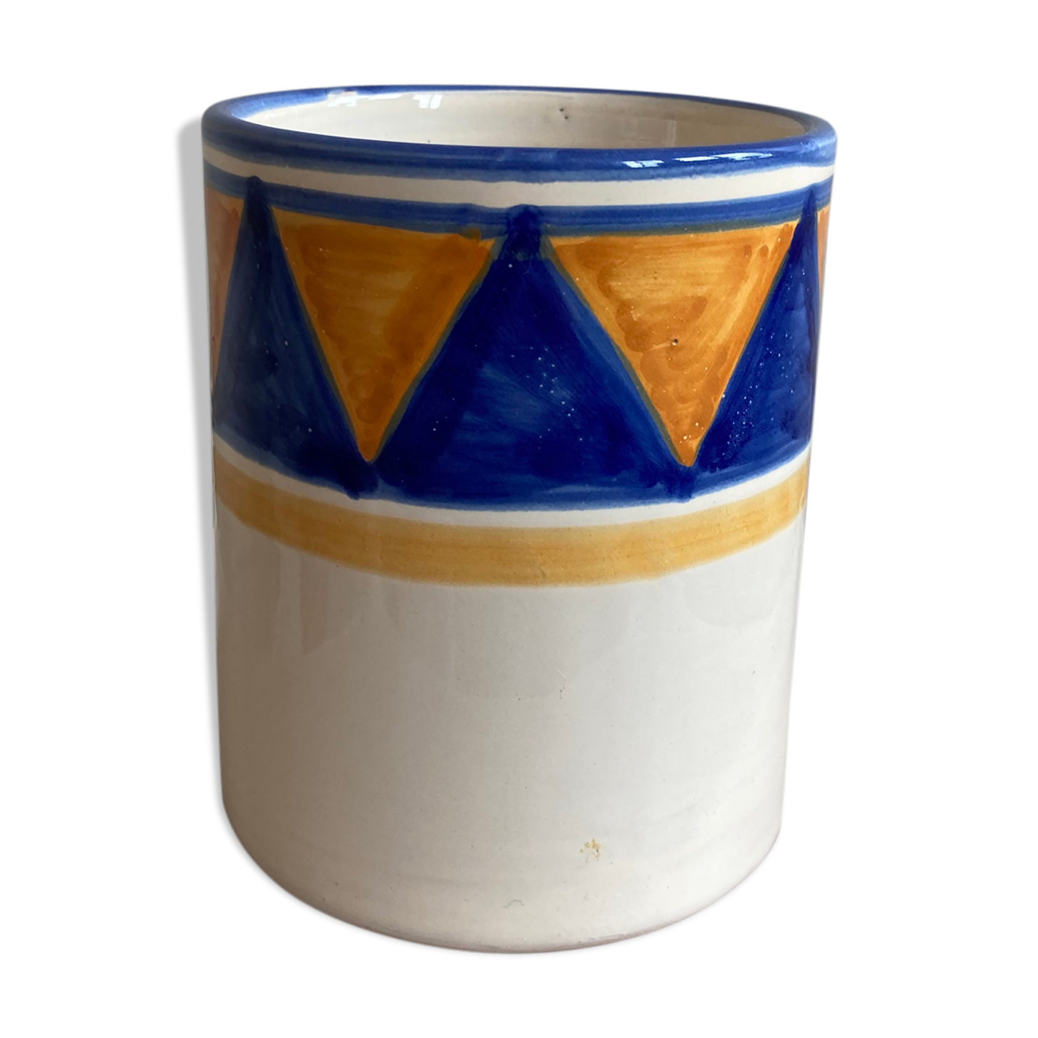 Blue porcelain and mustard vase