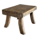 Small stool, rectangular solid teak side table with curved legs.