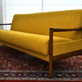 Scandinavian-style yellow boucle sofa with folding function, 1960s
