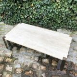 Travertine coffee table with two-tone legs