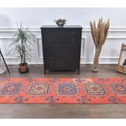 1980s Vintage Turkish Hand-Knotted Floral Runner 82x346
