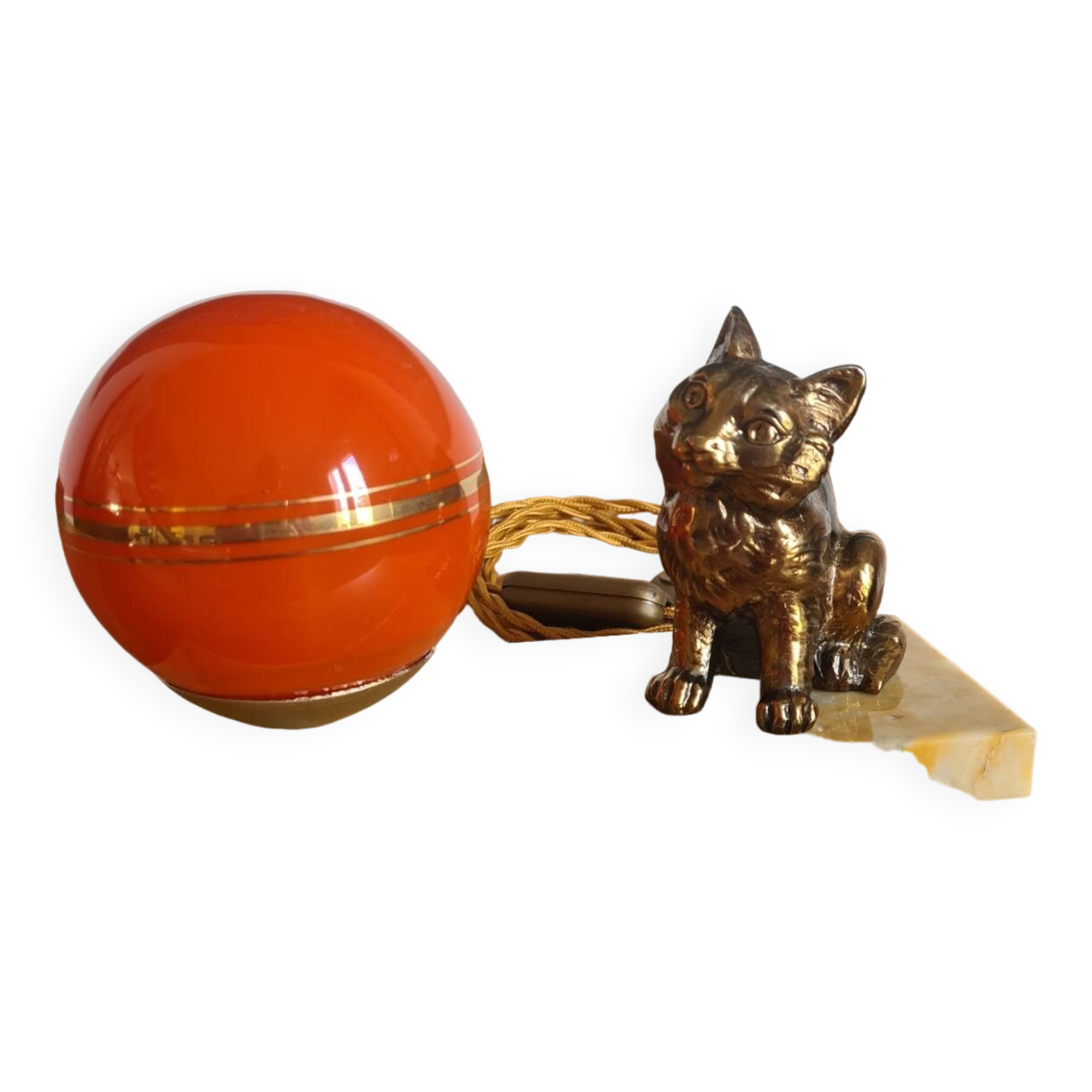 1930s marble lamp with orange globe