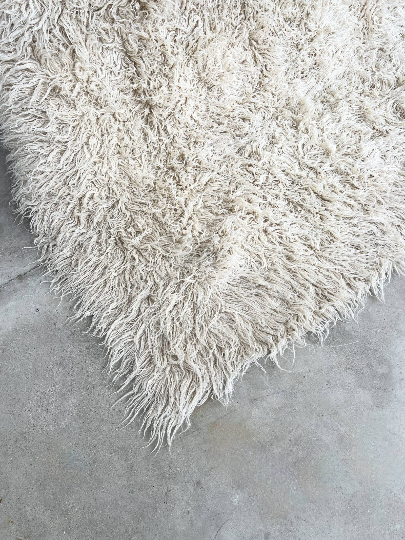 Vintage Flokati rug pure virgin wool 260 × 220 cm 1970s