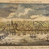 Gravure ancienne , vue du port de Newcastle début XX siècle