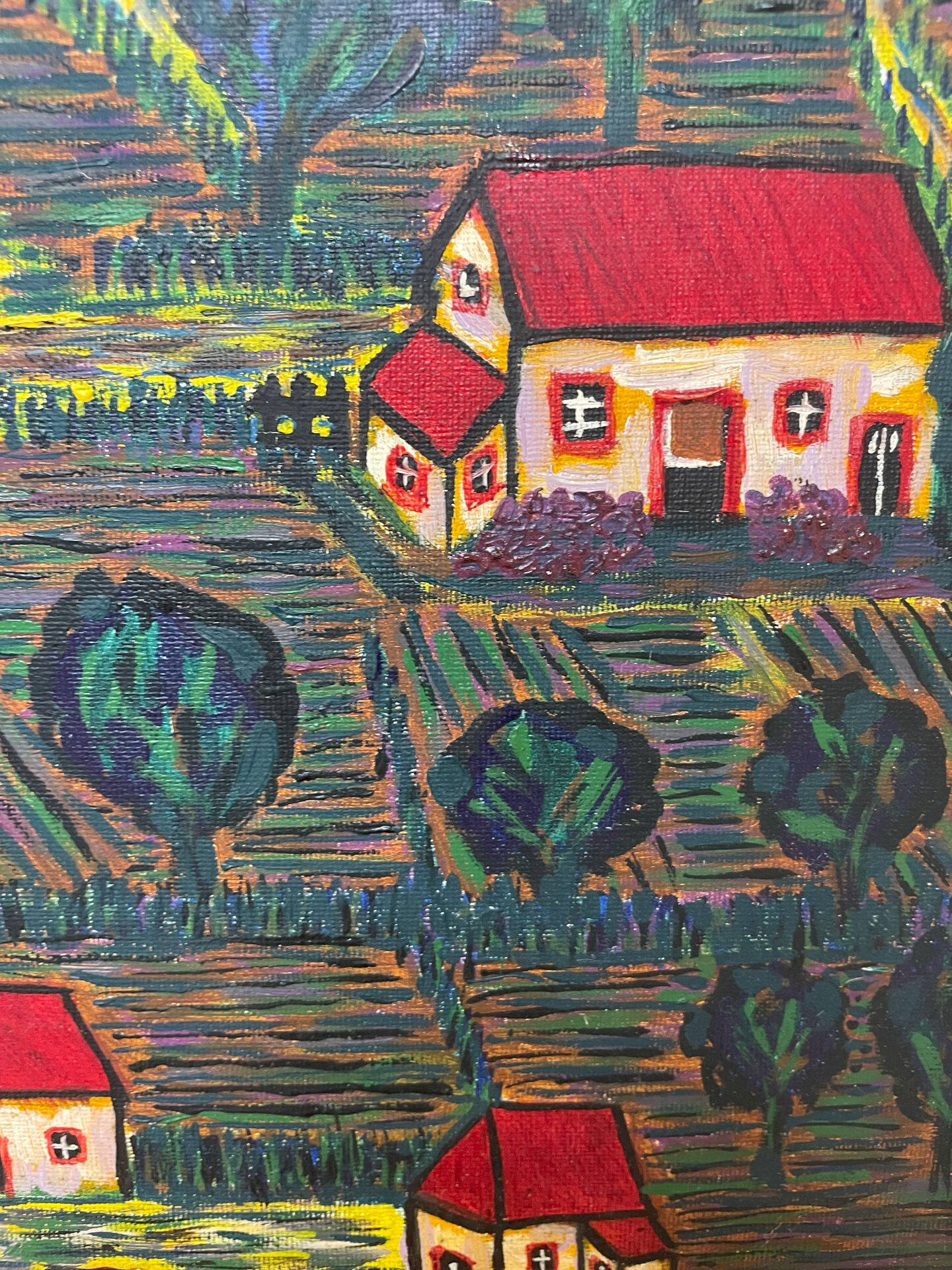 Painting the village with red roofs.