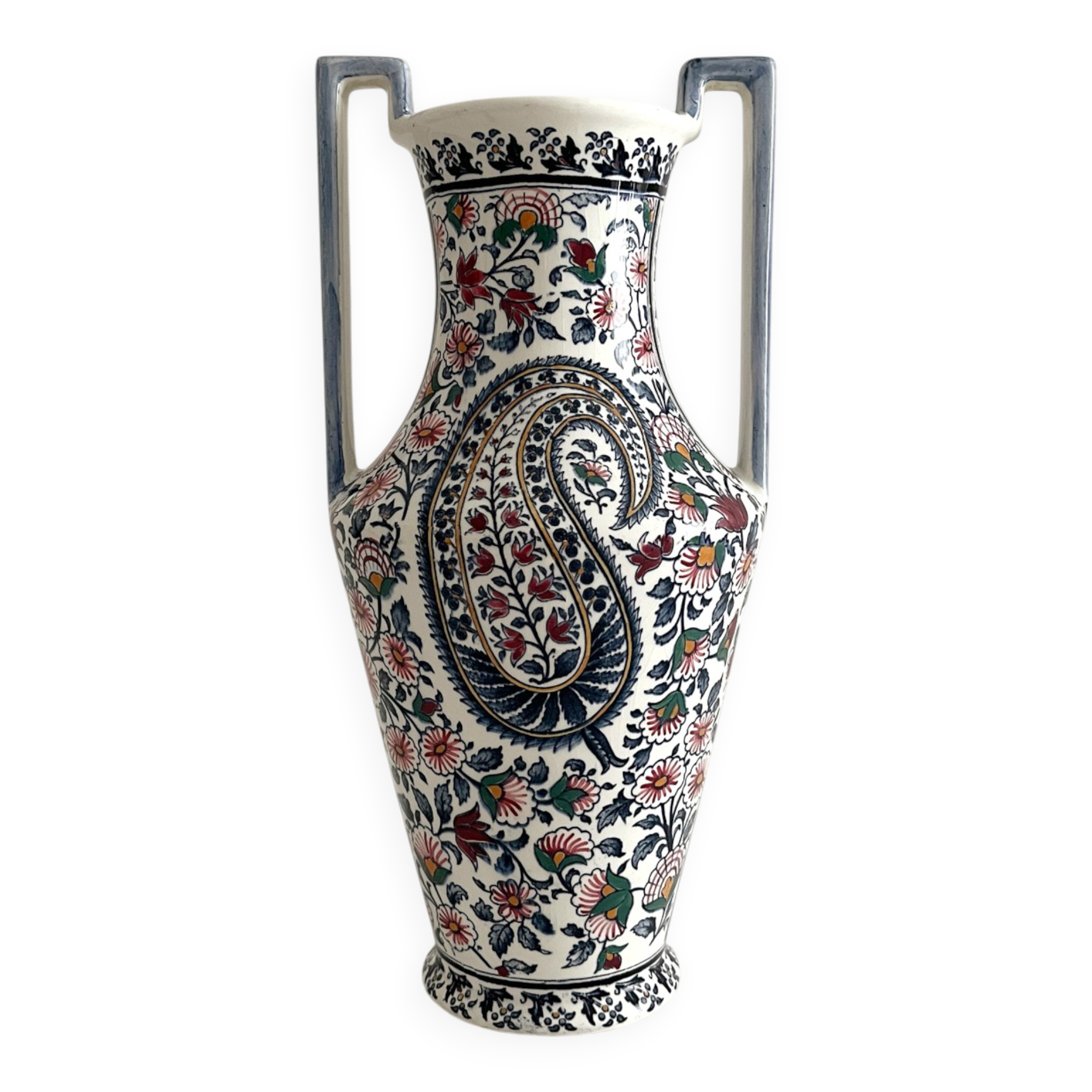 Vase amphore « cachemire » en faïence de Gien