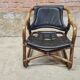 Pair of vintage skaï bamboo armchairs