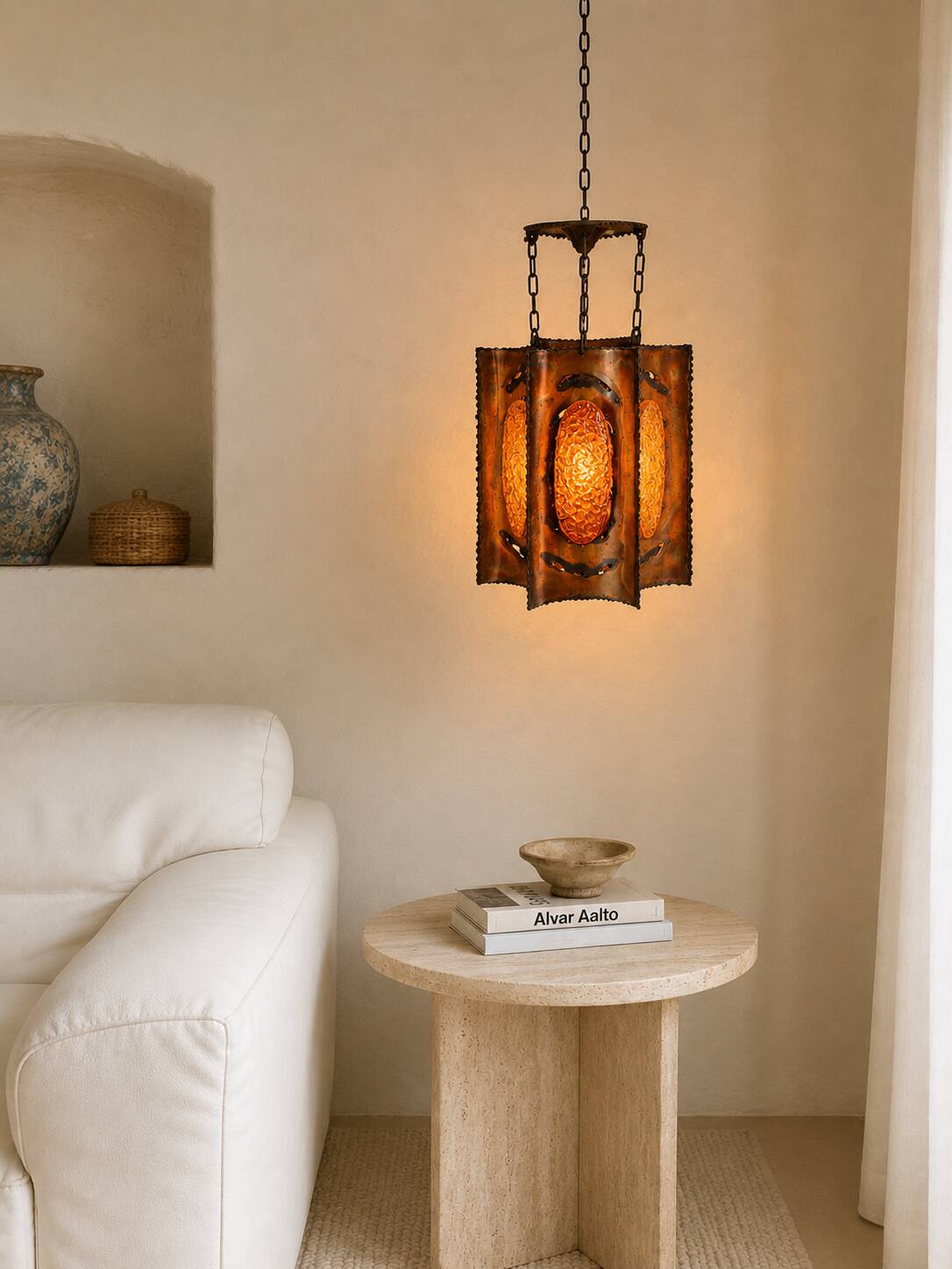 Brutalist chandelier Accolay in copper and resin, 1960s
