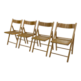 Set of four vintage folding chairs with webbing and wood 1970s