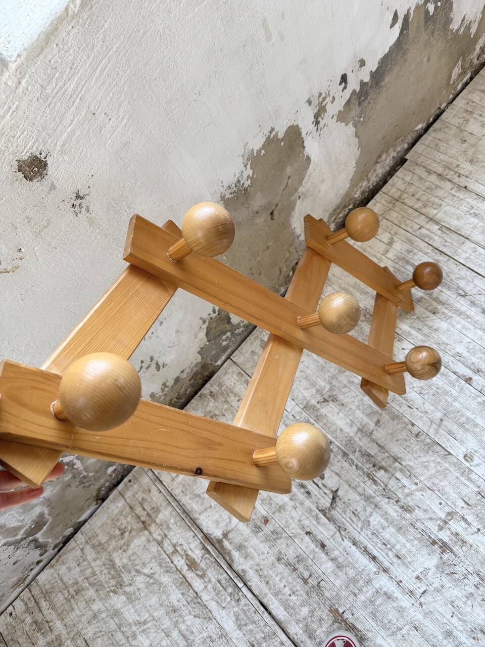Pine wall coat rack 1980
