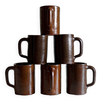 6 vintage pyrite terracotta mugs