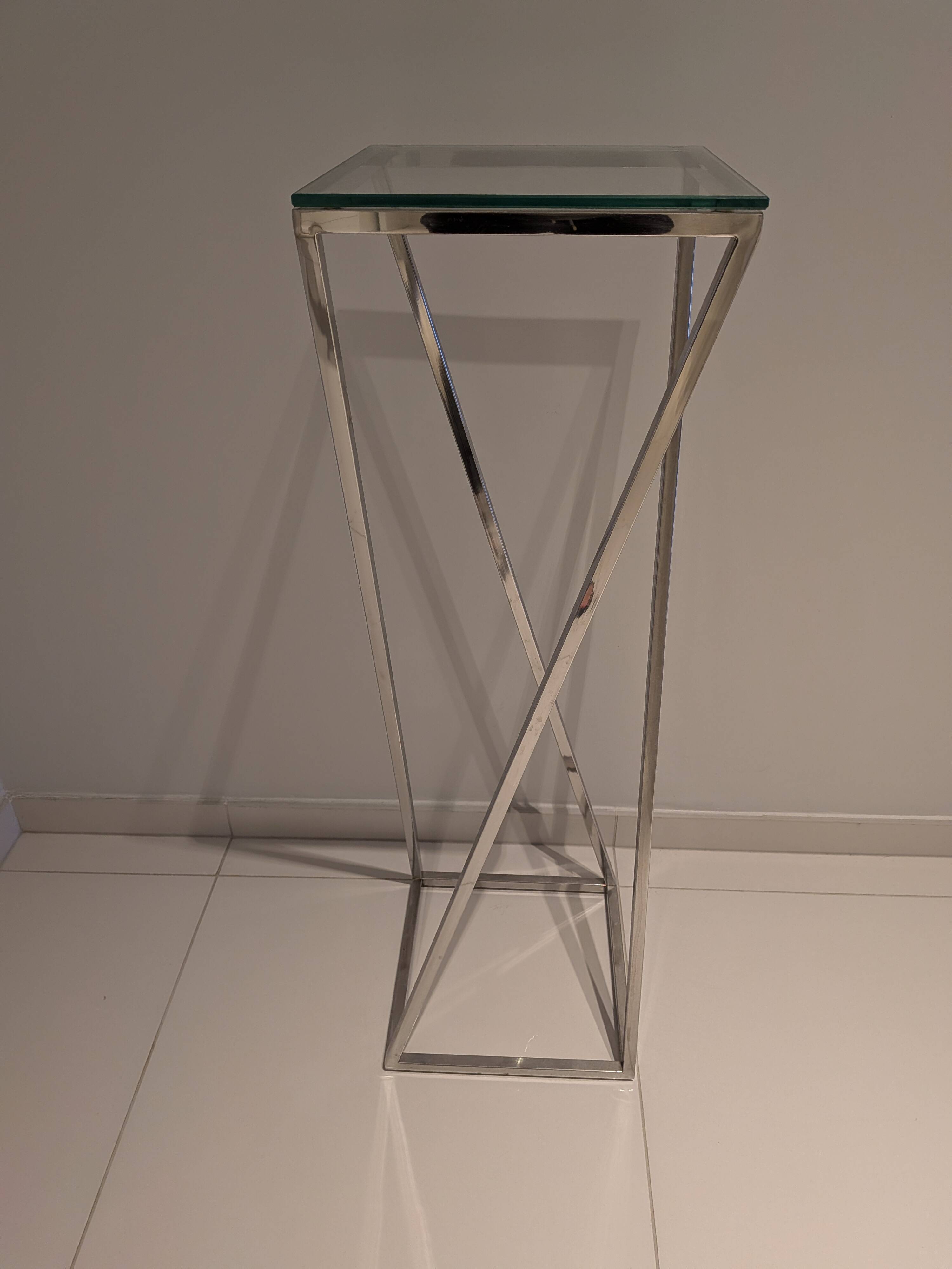 Guéridon tablette inox et verre