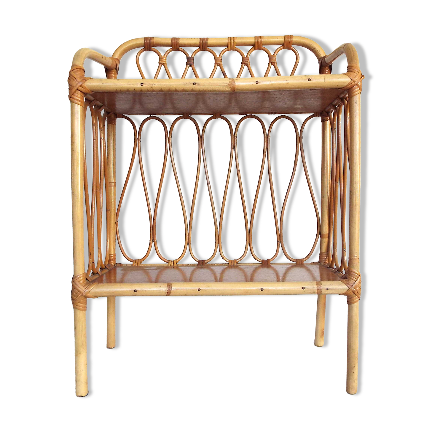 Bamboo and rattan bedside shelf
