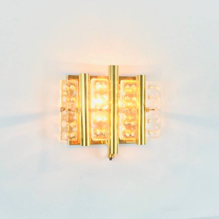 Scandinavian Glass & Brass Wall Lamp by Jakobsson for Orrefors & MPR, 1960s