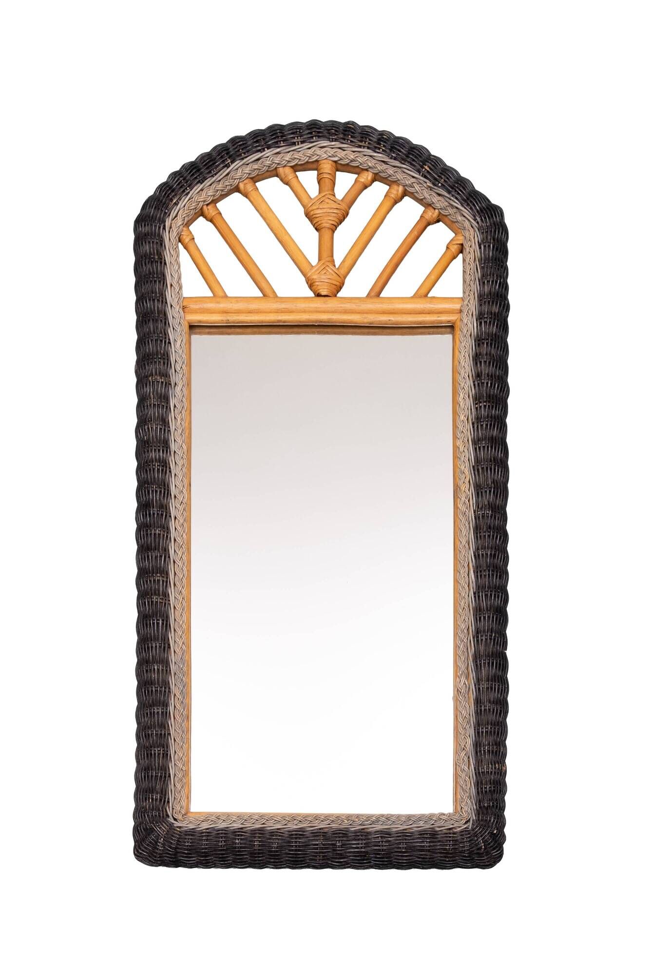 Boho Chic Wall Mirror in Rattan and Wicker Italian 1970s
