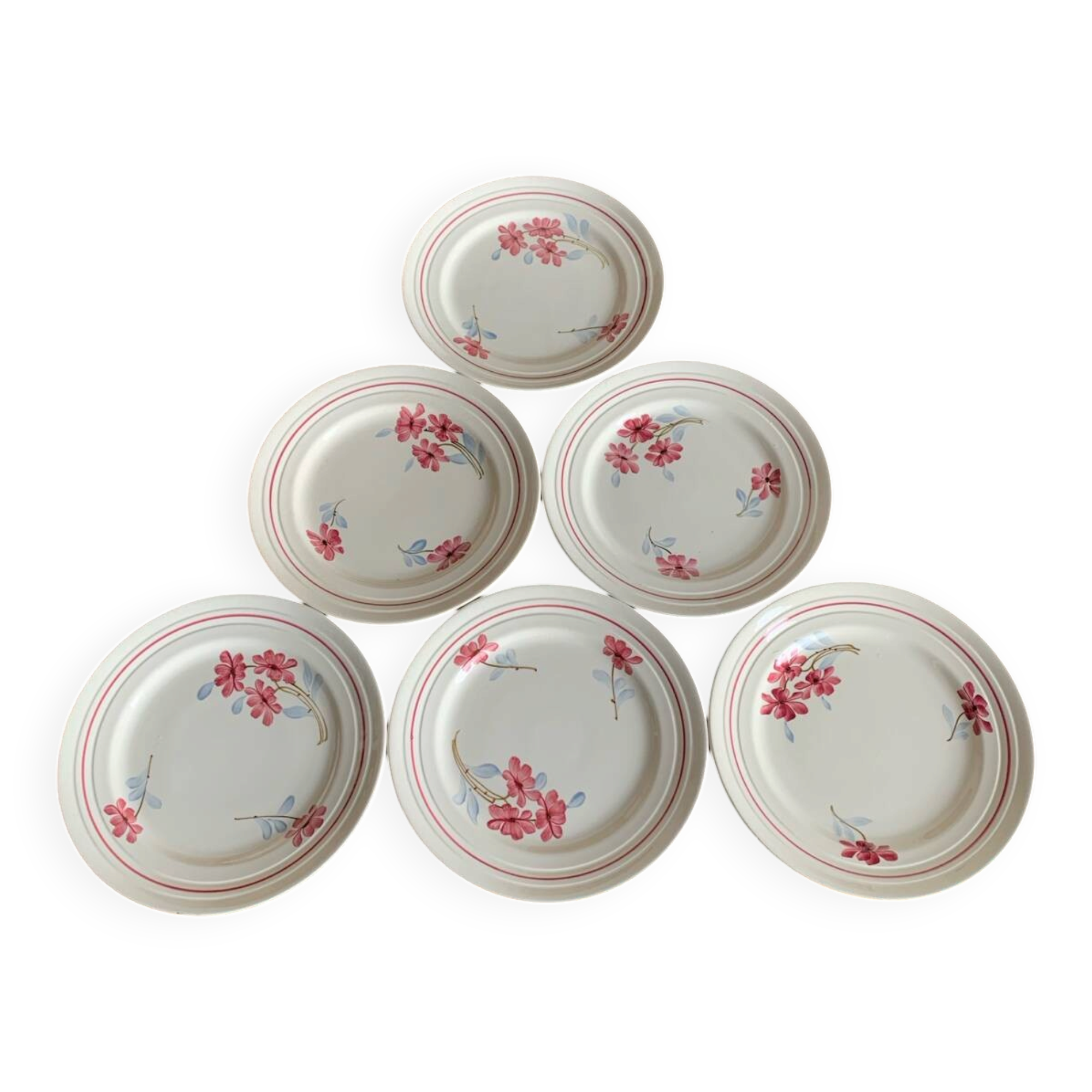 6 vintage floral ceramic dinner plates – retro country style
