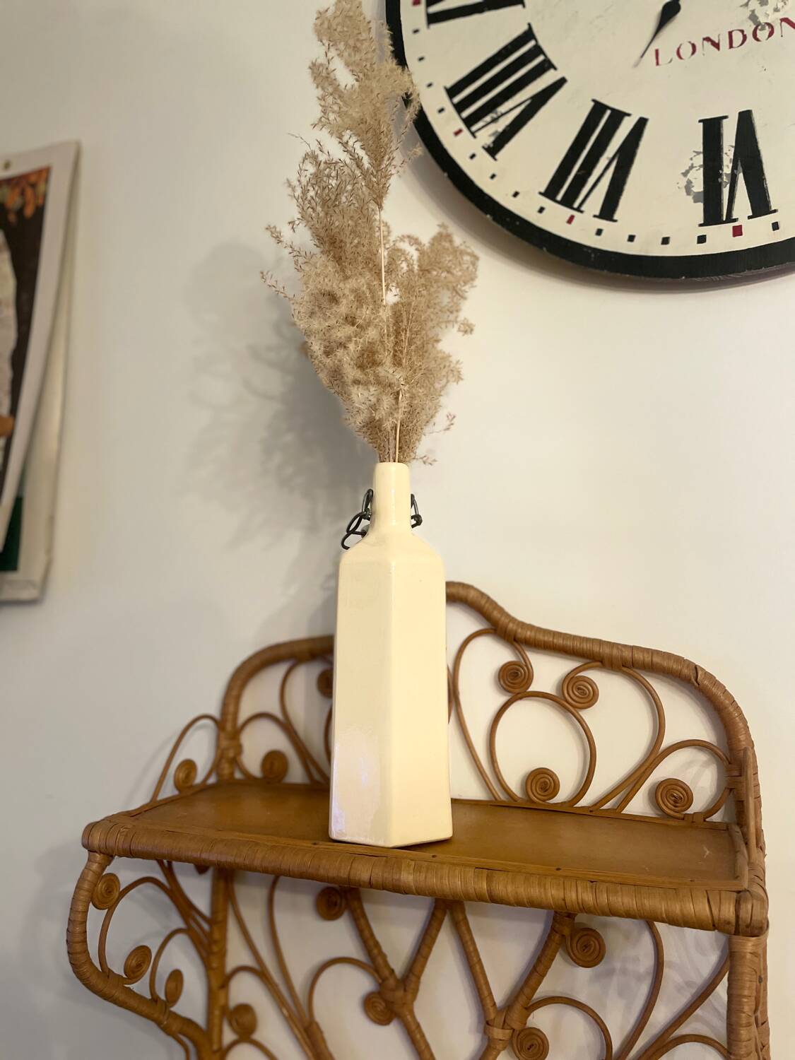 Vintage cream stoneware bottle vase