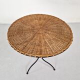 Side table in rattan and wrought iron, France, 1970s