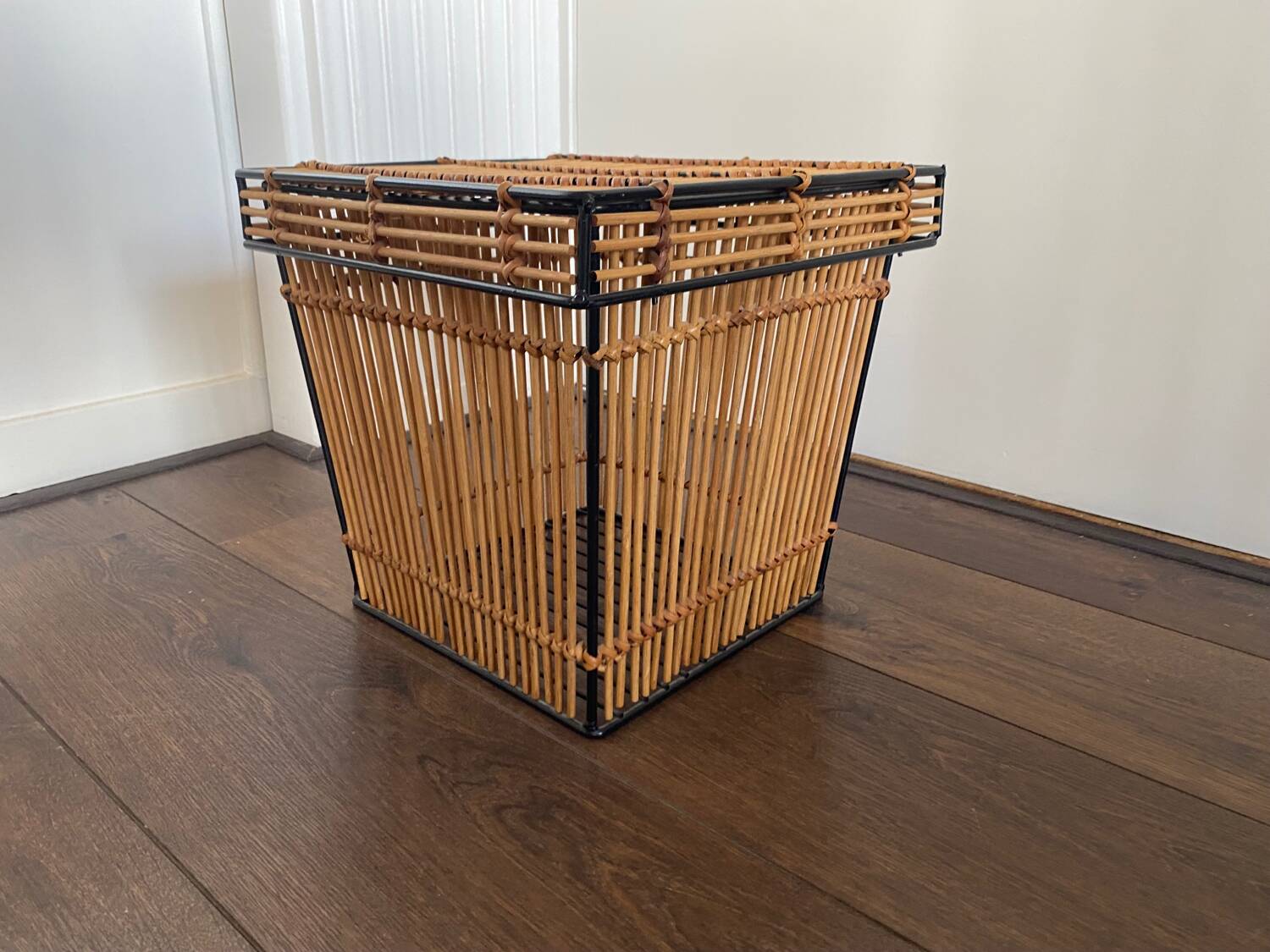 Mid-Century Rattan and Metal Storage Box by Rohe Noordwolde, 1950s