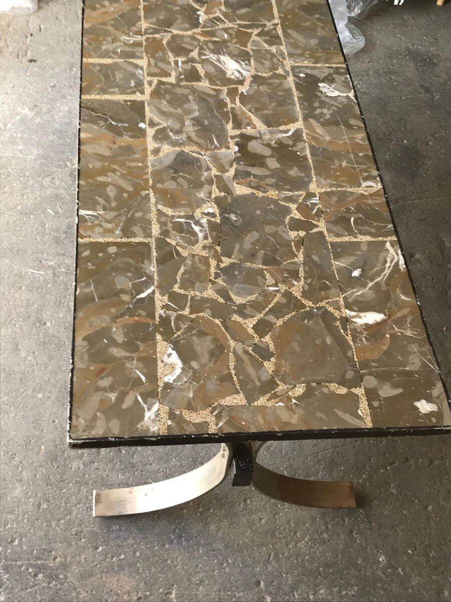 Mid-century brown marble coffee table with silver chrome legs from the 1950s.