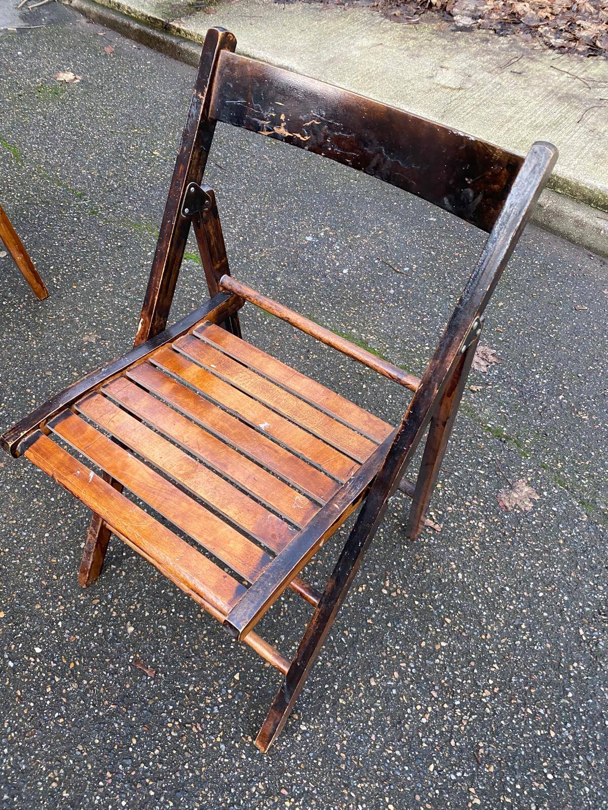 2 vintage folding wooden chairs