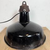 Industrial Black Enamel Factory Lamp with Cast Iron Top, 1950s