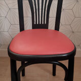 Set of 4 vintage bistro chairs in wenge beech and imitation red leather