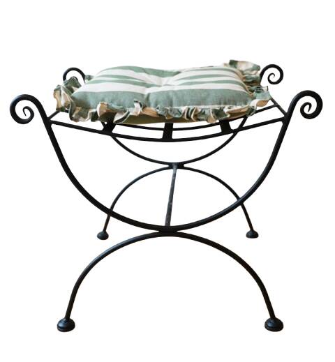 pair of wrought iron stools with cushions