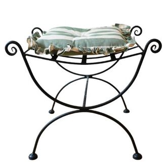 pair of wrought iron stools with cushions