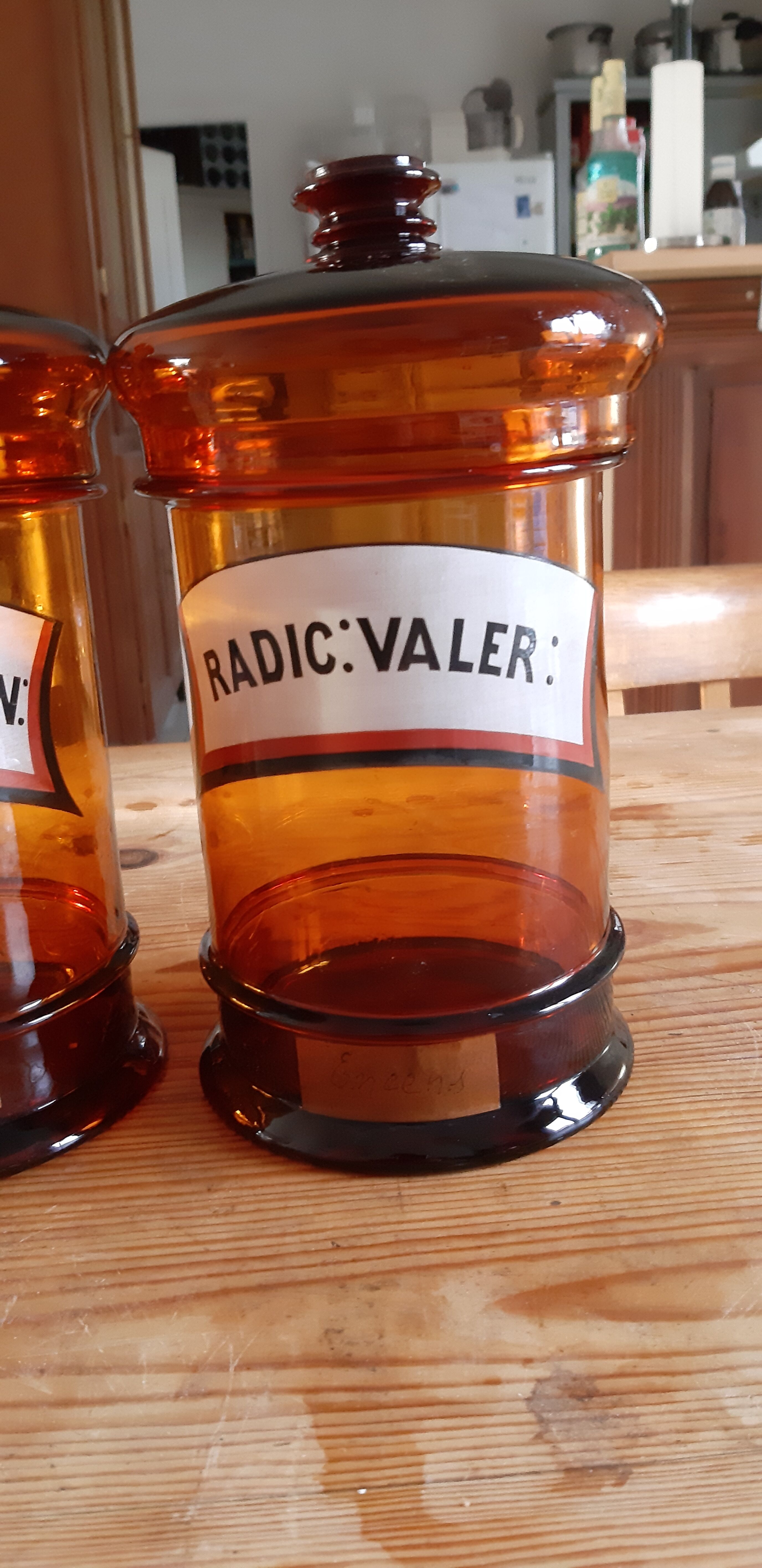 Pair of brown glass pharmacy jars