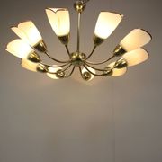 Brass and glass ten-arm chandelier from the mid-century, 1960s.