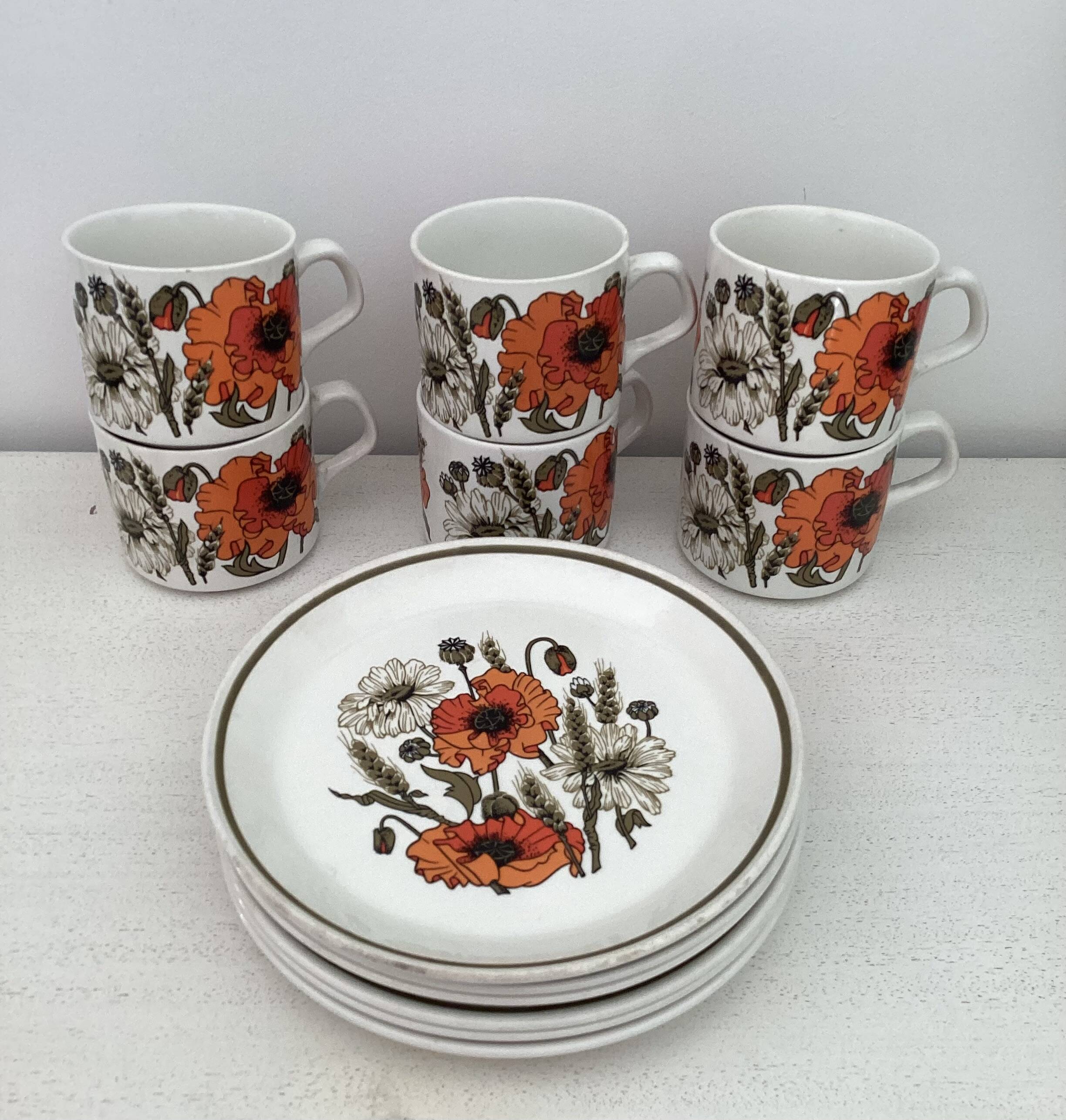 Set of 6 cups + 6 plates, vintage Ironstone by J&G Meakin